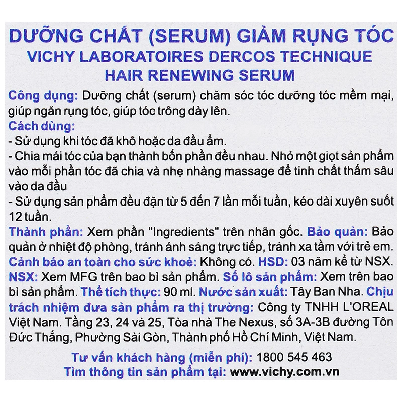 Serum dưỡng tóc Vichy Dercos Technique giảm gãy rụng, kích thích mọc tóc chai 90ml - 6